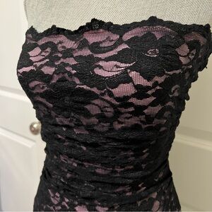 Lace Strapless Black and Pink Dress